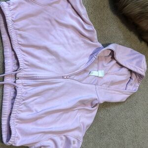 Pink hooded cropped zipper jacket